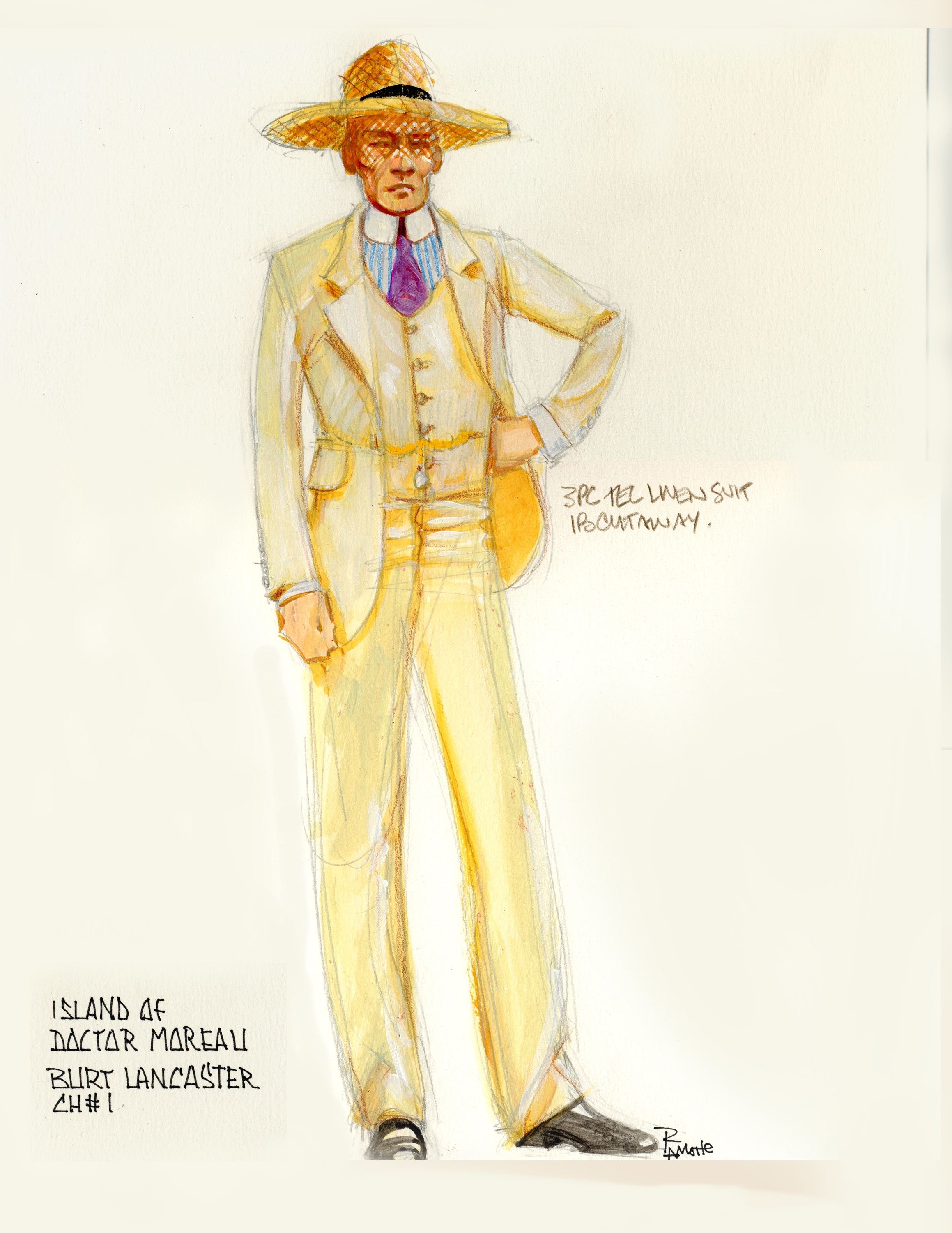 Richard LaMotte - Costume Sketch - The Island of Dr. Moreau - Burt Lancaster